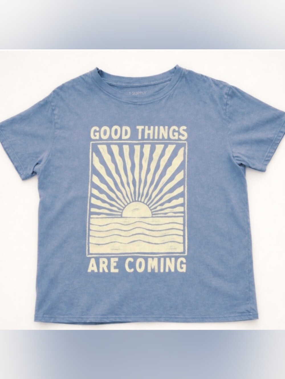 Z Supply Tee, Good Things Are Coming, Sunshine Graphic, Blue Denim Color, L, EUC